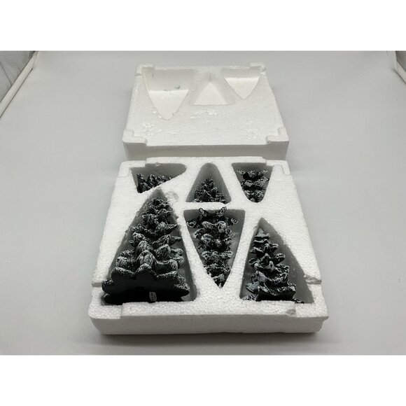 Meryvns Vintage 1990 Cold Cast Christmas Trees Snow Village Set of 6 Holiday - Picture 5 of 16